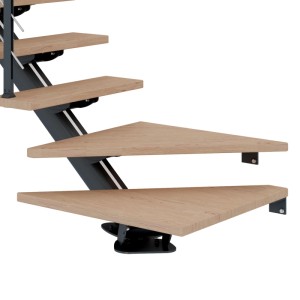 Dolle Mittelholmtreppe Sydney, 11 Stufen, Eiche Weiß, Metall Anthrazit, 1/4 gewendelt.