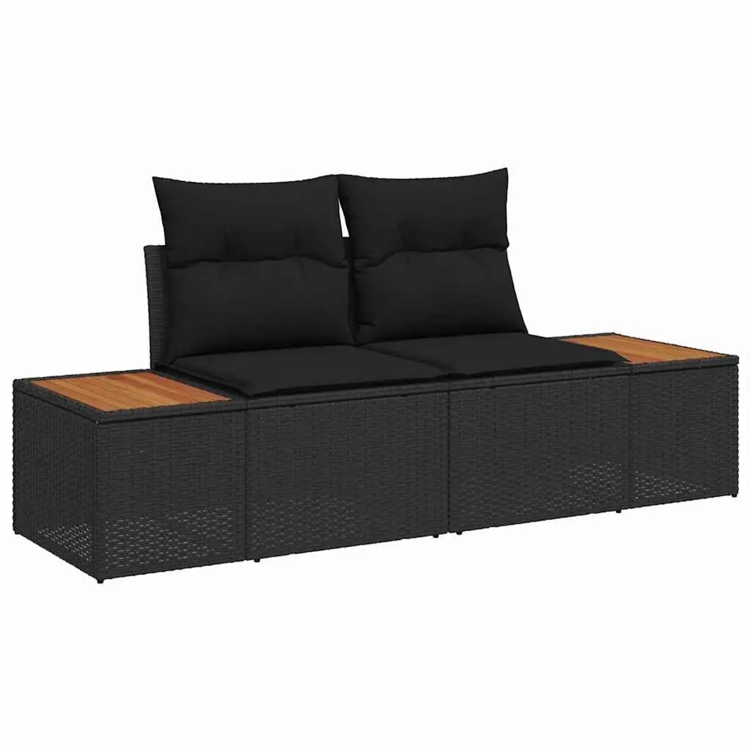 vidaXL Garten-Sofa-Set, 8-teilig, schwarz, Poly Rattan mit Kissen und Tisch.