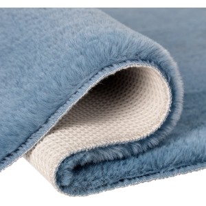 Detailaufnahme: Himmelblauer Lalee Badteppich Paradise mit rutschfester Rückseite.