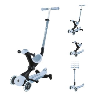Globber Go-Up Deluxe Lights 360 3 in 1 Aufsitzrad Laufrad Scooter 120/80 mm 3-Rädrig Verstellbar Blaubeere