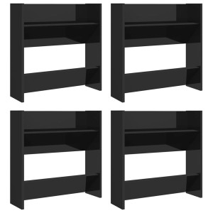 Vier hochglanz-schwarze Wand-Schuhschränke (60x18x60 cm) als Set. Schuhkommode zur Wandmontage.