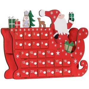 HOMCOM Adventskalender in Rot mit Weihnachtsmann und 24 Fächern als Weihnachtsdeko.