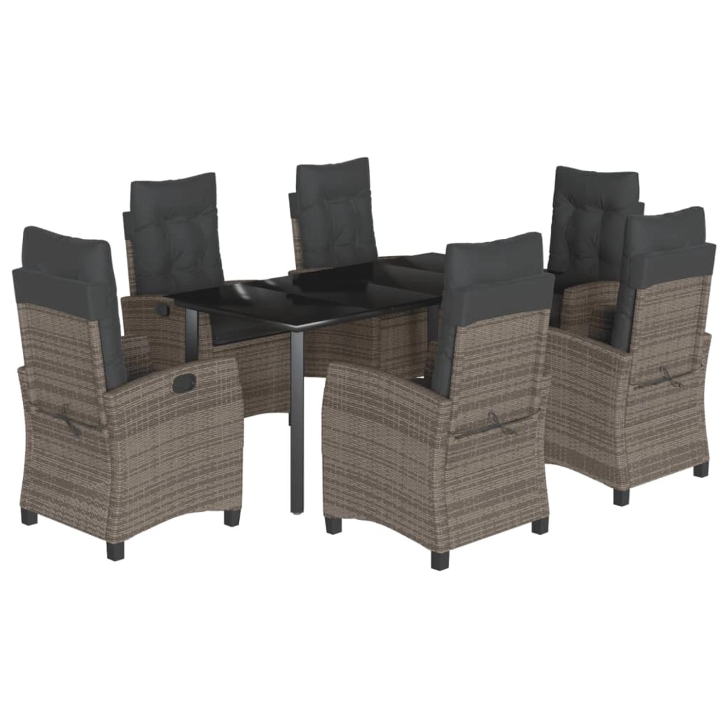 vidaXL 7-Tlg Garten-Essgruppe mit Kissen Grau Poly Rattan 3212798 günstig online kaufen