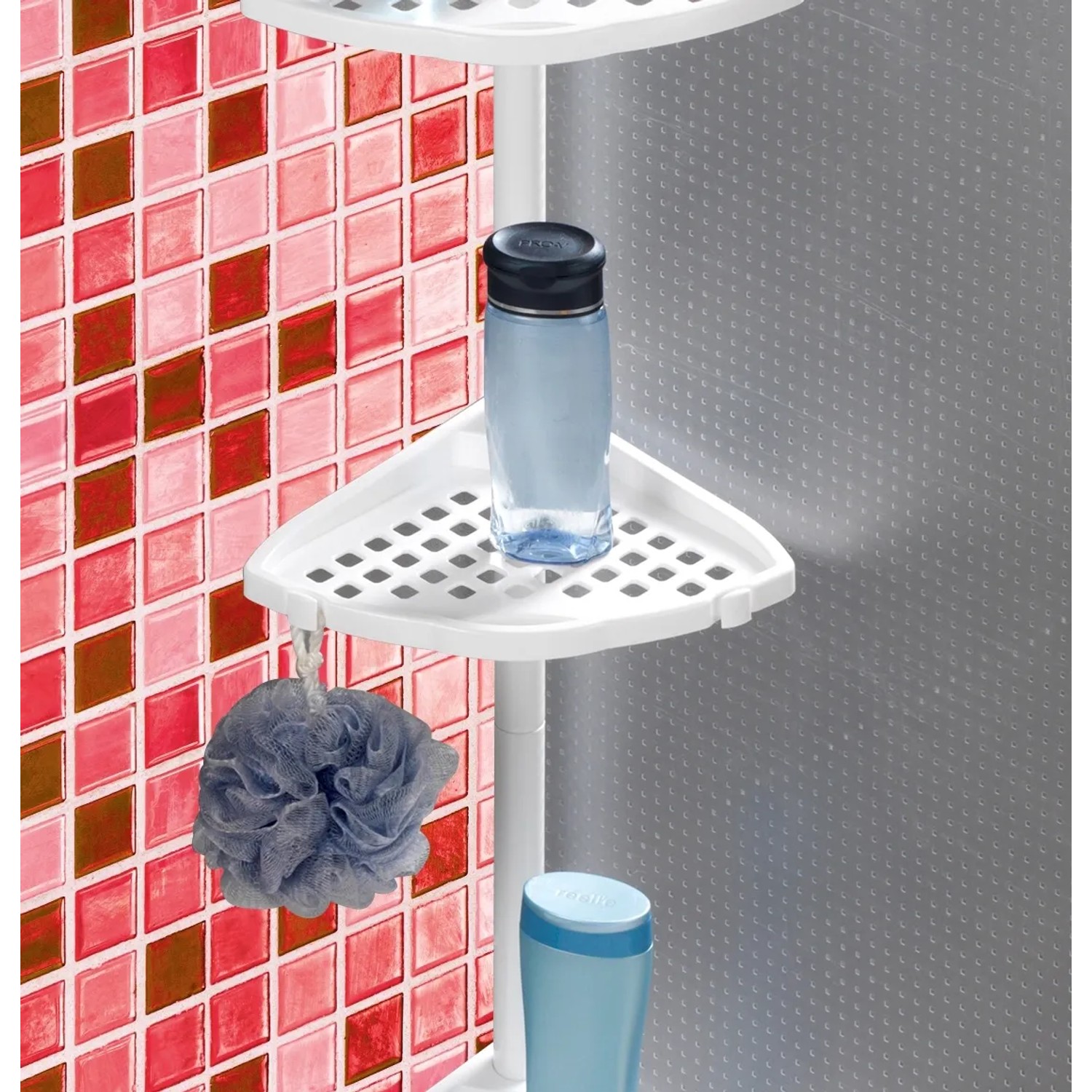 Wenko Teleskop-Eckregal Opal, weißes Badregal aus Stahl, höhenverstellbar von 85-250cm.