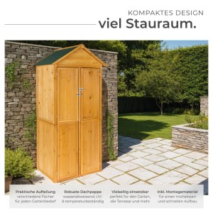 Tectake Gartenschrank Mit Satteldach Kadi Aus Imprägniertem Nadelholz Zwei Regalböden  80 50 x 60 x 213 50 cm Braun