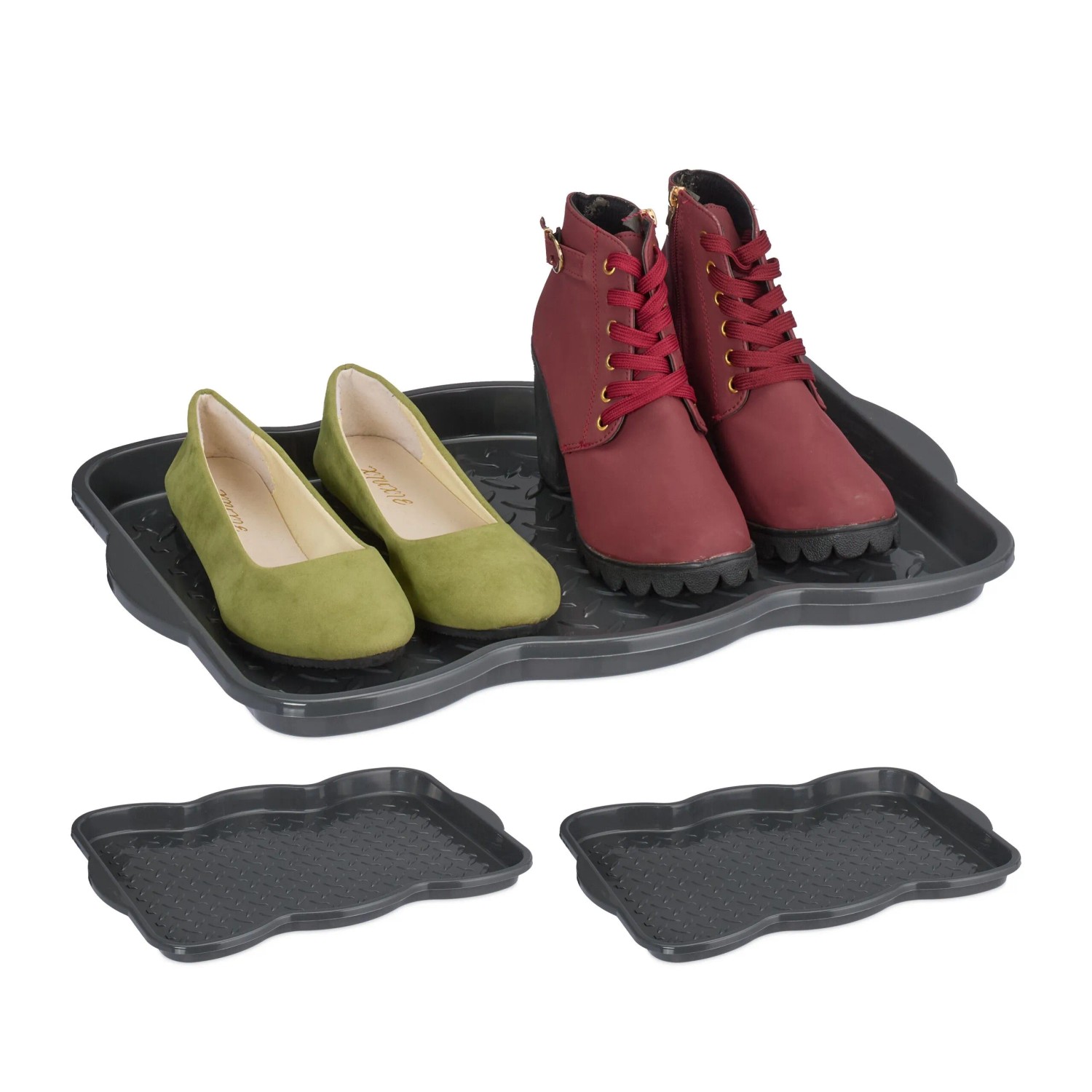 Relaxdays 3er Set Schuhabtropfschale Kunststoff Grau Profiliert 3 cm x 48 cm x 34 cm 320 g