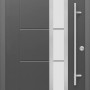 Anthrazitfarbene Haustür Thermospace Paris Prime mit Glaseinsatz und Edelstahlgriff.