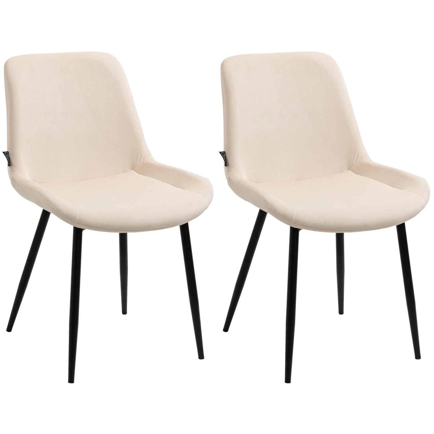 DELUKE 2er Set Esszimmerstühle WIKIL Samt 80x51x60cm Creme Samt Metall Matt Schwarz Gestell Stühle Esszimmerstühle Esstisch Küchenstuhl