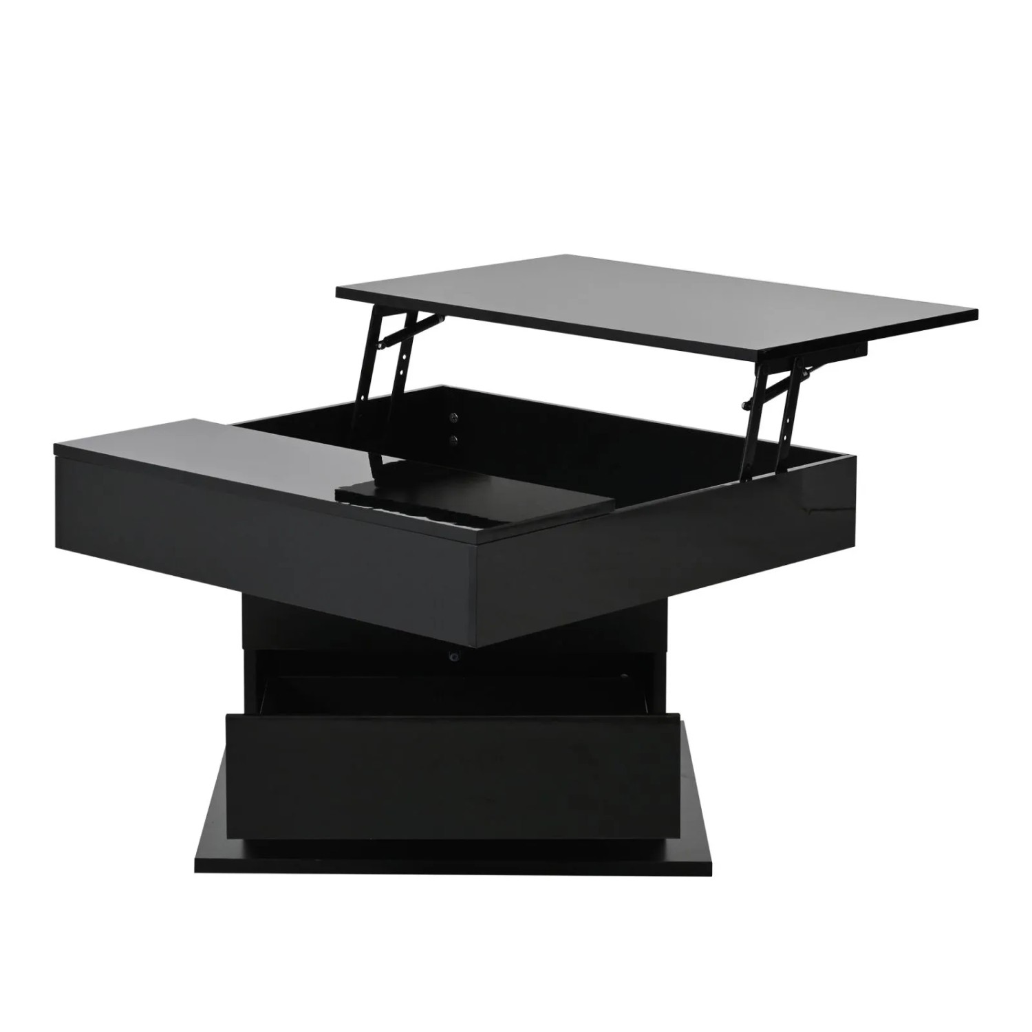 PXloue Couchtisch Schwarz 70 x 70 cm Höhenverstellbar Drehbar mit Schublade  Hochglanz