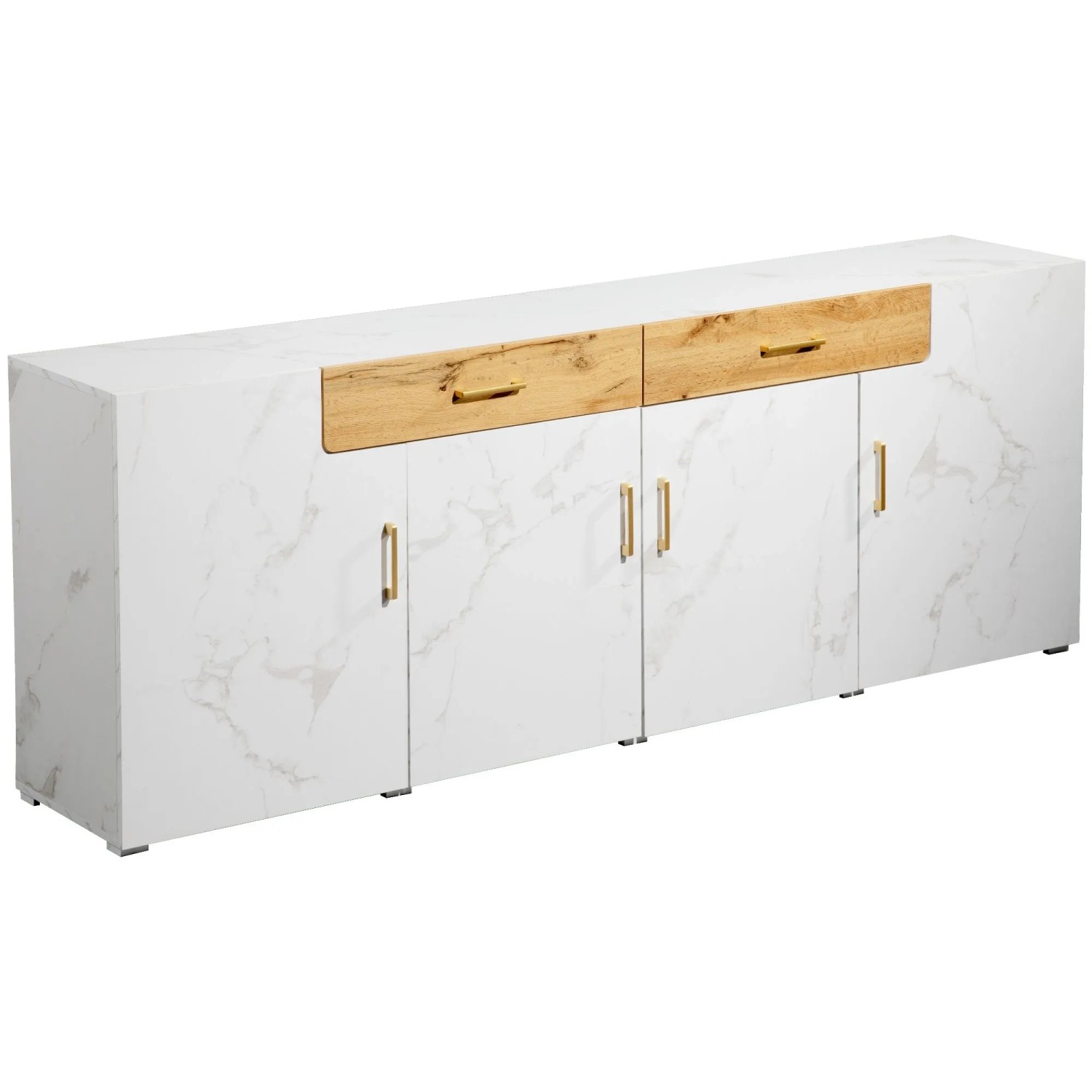 ModernLuxe Sideboard mit 4 Türen 2 Schubladen Spanplatte Weiß Natur