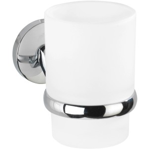 Wenko Zahnputzbecher Cuba mit Halterung, Chrom und Weiß, für die Wandmontage.