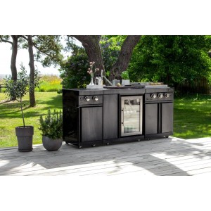 MyOutdoorKitchen Teppanyaki Modul Black Collection Outdoorküche mit Teppanyaki Grillfläche.