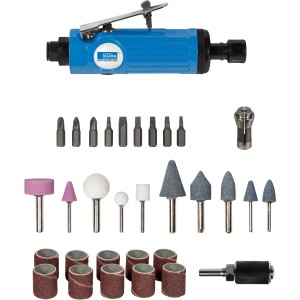 Güde Druckluftgeräte-Set, 71-teilig, mit Schleifer, Schleifsteinen, Schleifpapier und Zubehör.