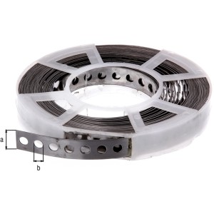 Edelstahl Lochband, 17mm x 10m, auf Rolle für Montagearbeiten.