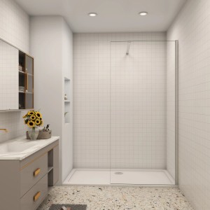 AICA Walk-In Dusche, 110x200cm, 8mm NANO Glas, Duschwand mit Stabilisator im Badezimmer.