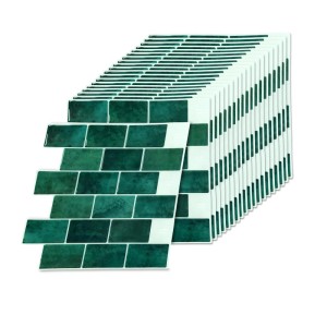 20er Pack grüne Klebefliesen in 3D-Optik für Bad und Küche, selbstklebend.
