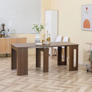 Moderner, brauner HOMCOM Esstisch, ausziehbar, in Holzoptik, teilweise ausgezogen.
