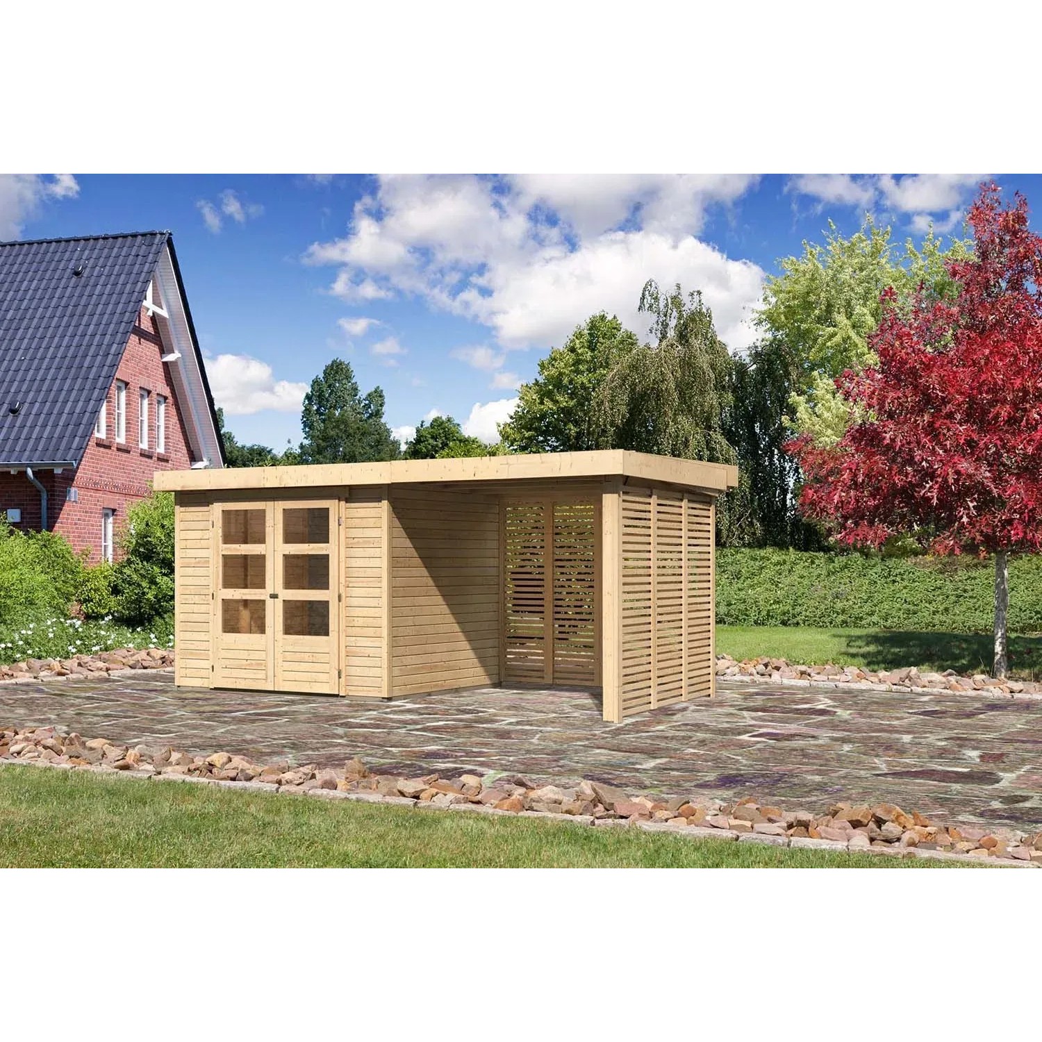 Karibu Holz-Gartenhaus Boras Natur Flachdach Unbehandelt 238 cm x 213 cm