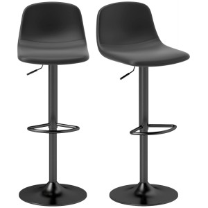 Zwei schwarze HOMCOM Barhocker aus Kunstleder, höhenverstellbar, mit runder Basis und Fußstütze. Modernes 2er Set.