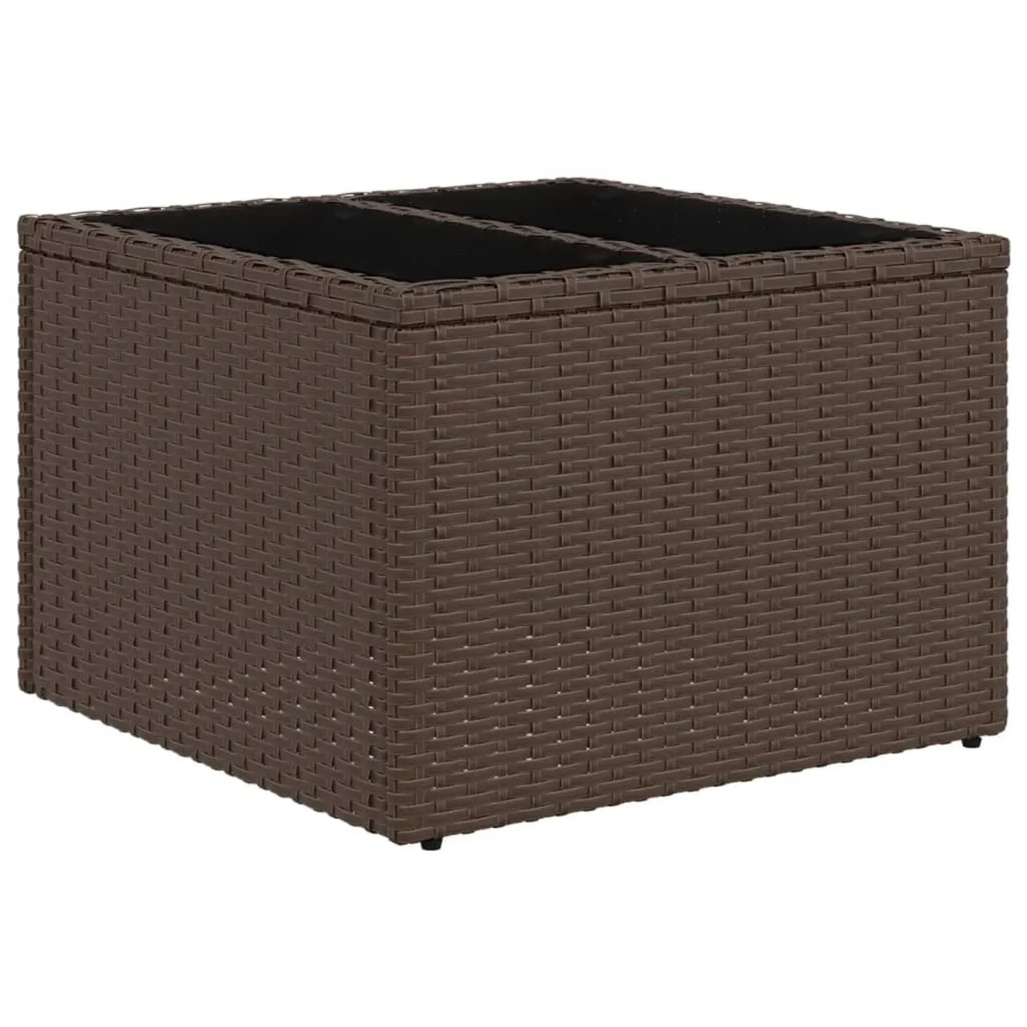 Fußhocker aus braunem Poly Rattan, Teil der vidaXL Garten-Sofagarnitur.
