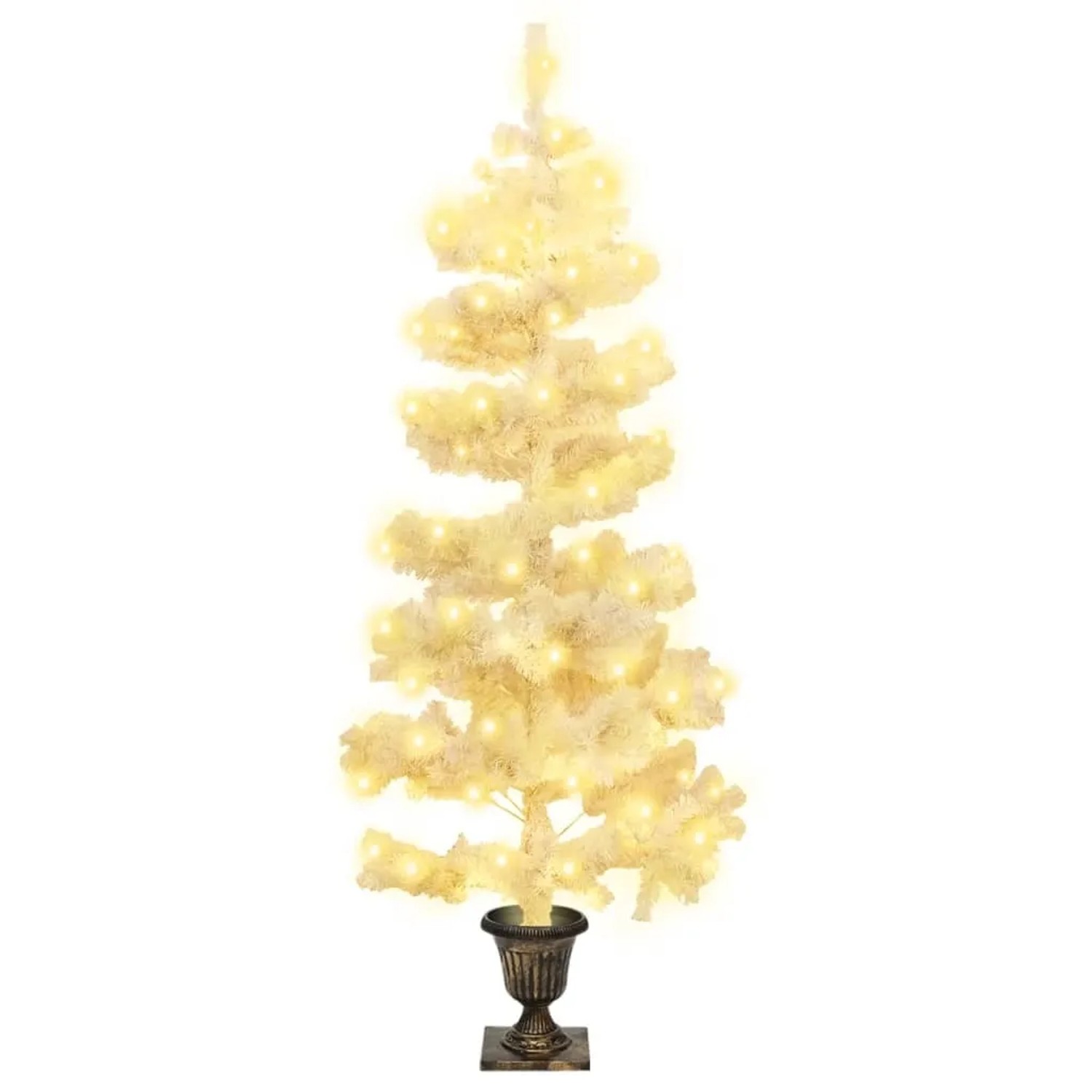 vidaXL Spiral-Weihnachtsbaum mit Topf und LEDs Weiß 120 cm PVC
