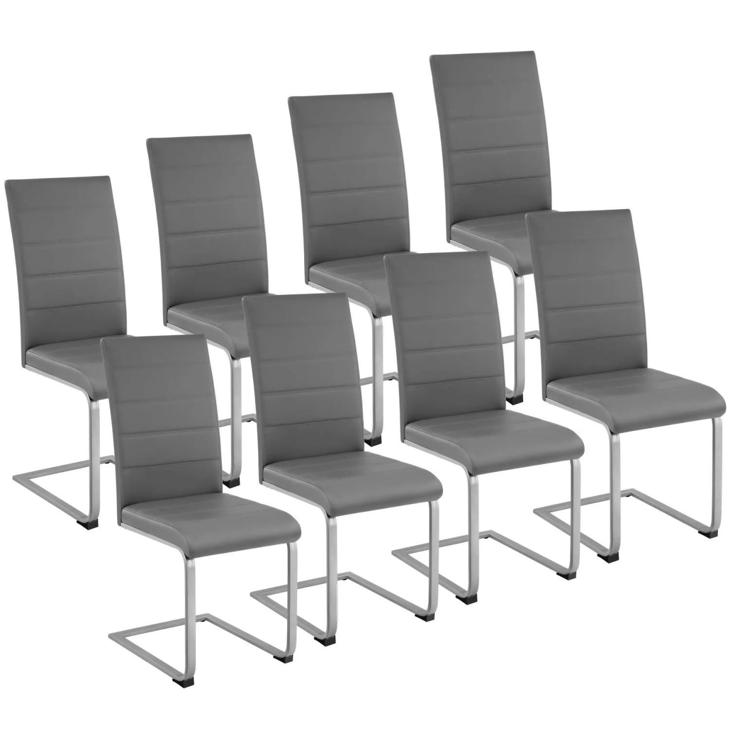 Tectake Set Schwingstuhl Bettina Gepolstert Mit Kunstlederbezug Hohe Rückenlehne 8Er Set 41 x 52 x 99 cm Grau