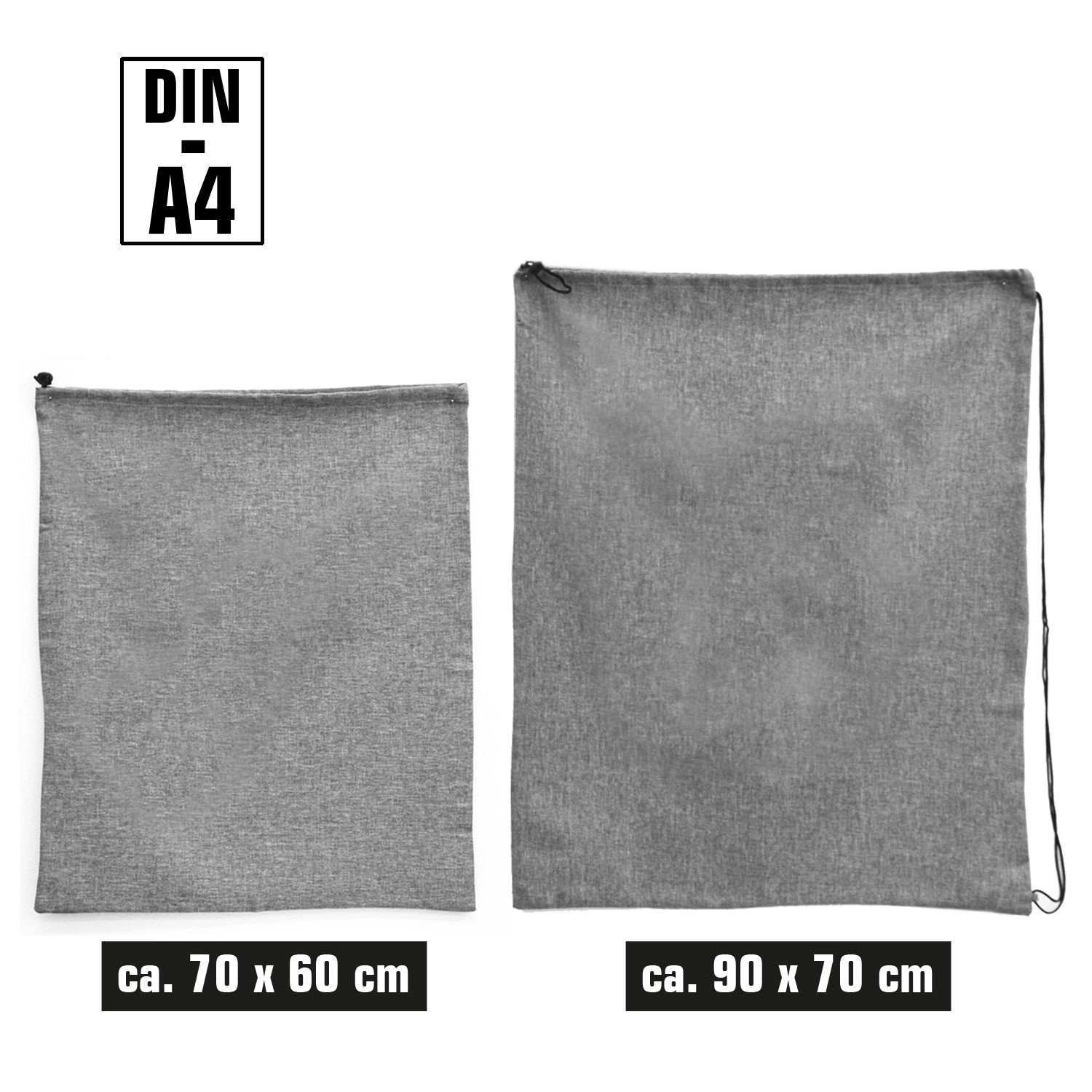 DuneDesign Wäschesack Set: 100L Jumbo & 60L Wäschesammler mit Kordelzug, grau.