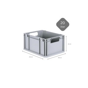 Graue PROREGAL Eurobox Nextgen Economy, 20 Liter, mit Griffen. Aufbewahrungsbox für Industrie und Gewerbe.