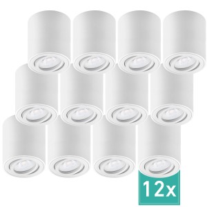 12er Set Oktaplex Lile M Alu Aufbaustrahler, schwenkbar, warmweiß (2700K), weiß.