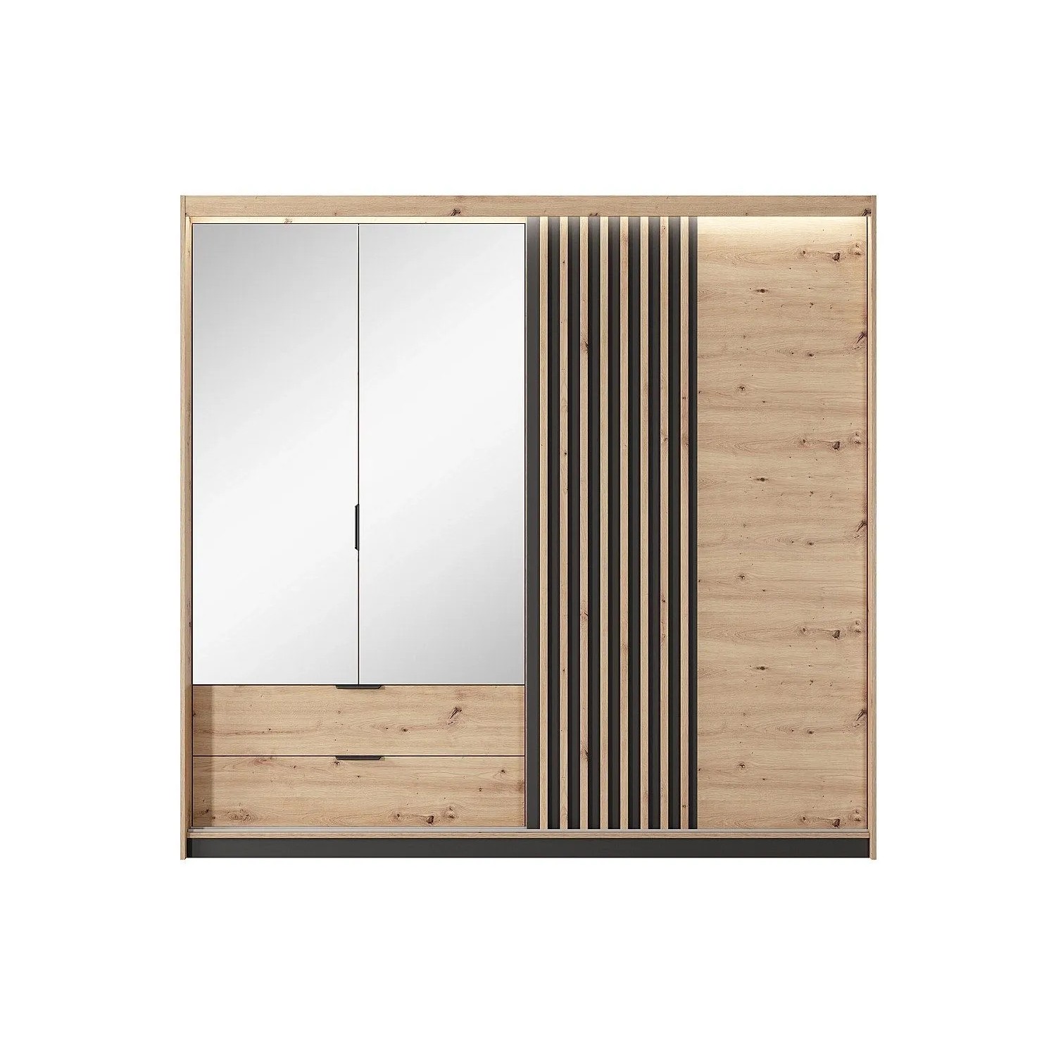 Vente-unique Kleiderschrank Ariada Schwarz  Naturfarben Hell 220 cm