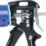 Heytec Profi Kartuschenpistole Multipower, Detailansicht der Mechanik und des blauen Kartuschenhalters.