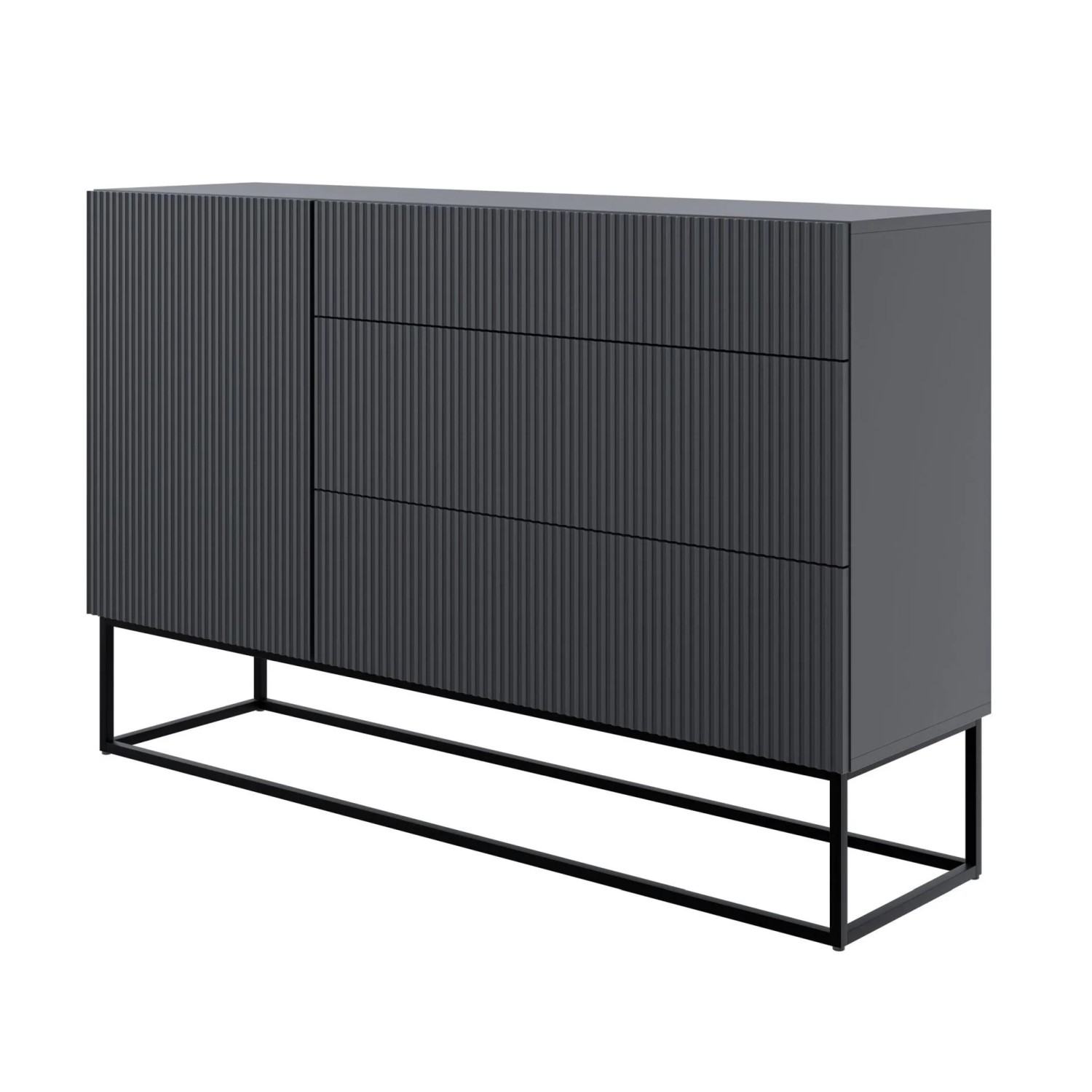 Selsey Sideboard Veldio 140 cm mit 3 Schubladen Schwarz mit schwarzen Beinen