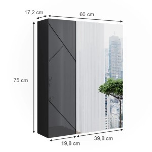 Vicco Badspiegelschrank Irma, anthrazit/hochglanz, 60x75 cm, mit Maßangaben.
