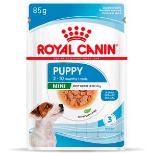 Royal Canin Mini Puppy Nassfutter für Welpen kleiner Rassen, 85g Packung.