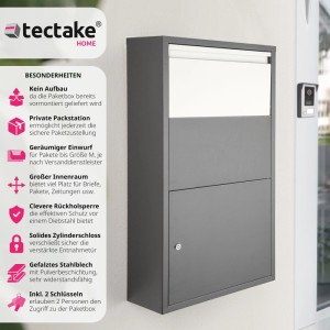 Tectake Paketbox Fortress Mit Integrierter Rückholsperre Zylinderschloss Mit 2 Schlüsseln  22 x 44 x 82 cm Anthrazit