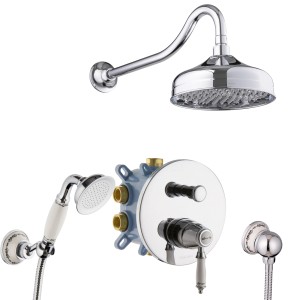 PaulGurkes Unterputz Duschset im Nostalgie Retro Design mit Kopf- und Handbrause.