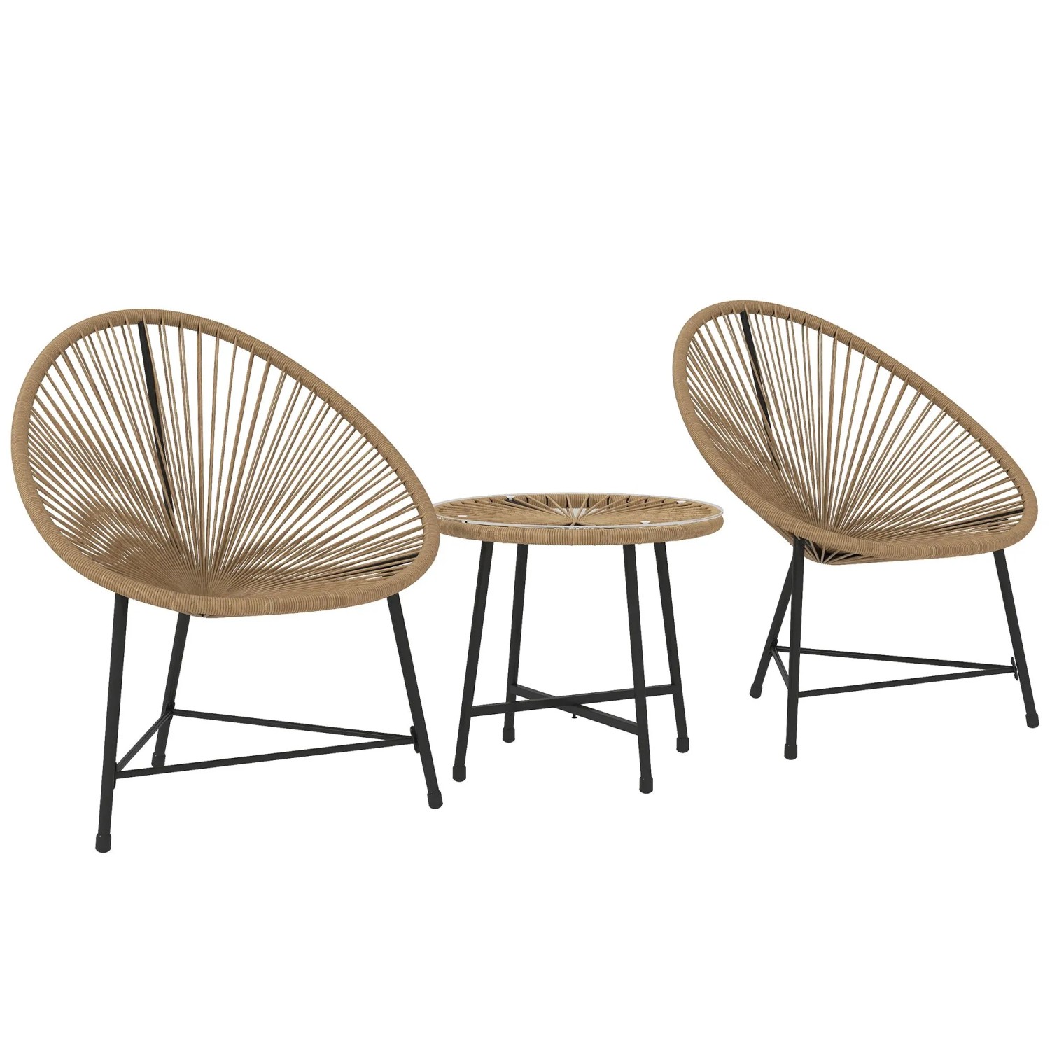 Furnicato 3-teiliges Gartenmöbel-set 2 Kunststoffrattan-stühle 1 Tisch Mit Glasplatte Stahlrahmen Outdoor-sitzmöbel Hell...