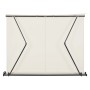 Beige Gelenkarmmarkise 400x300 cm mit schwarzem Gestell, eingefahren.