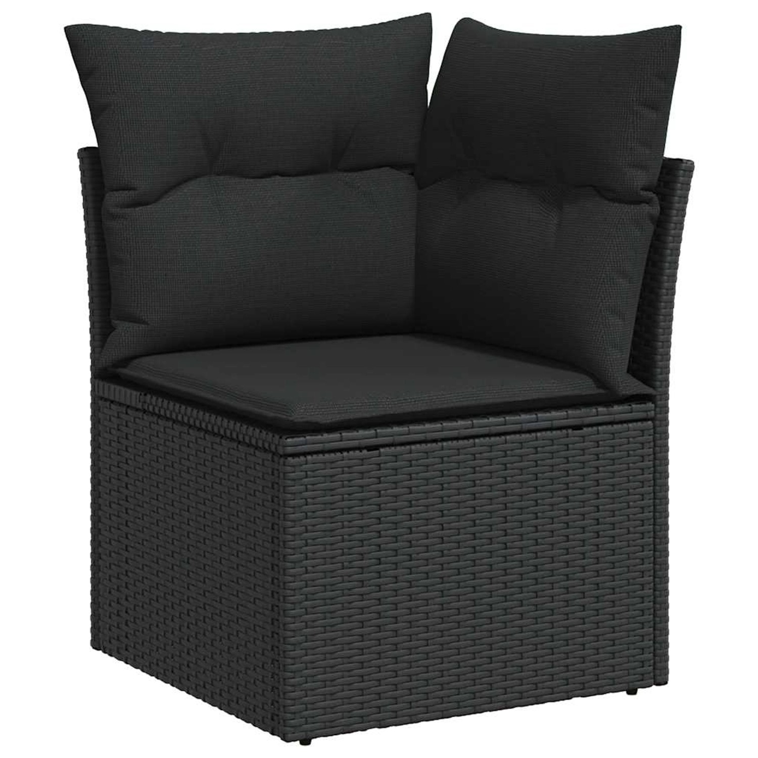 Schwarzes vidaXL Garten-Ecksofa aus Polyrattan mit Kissen, Teil der 6-tlg. Garten-Sofagarnitur.