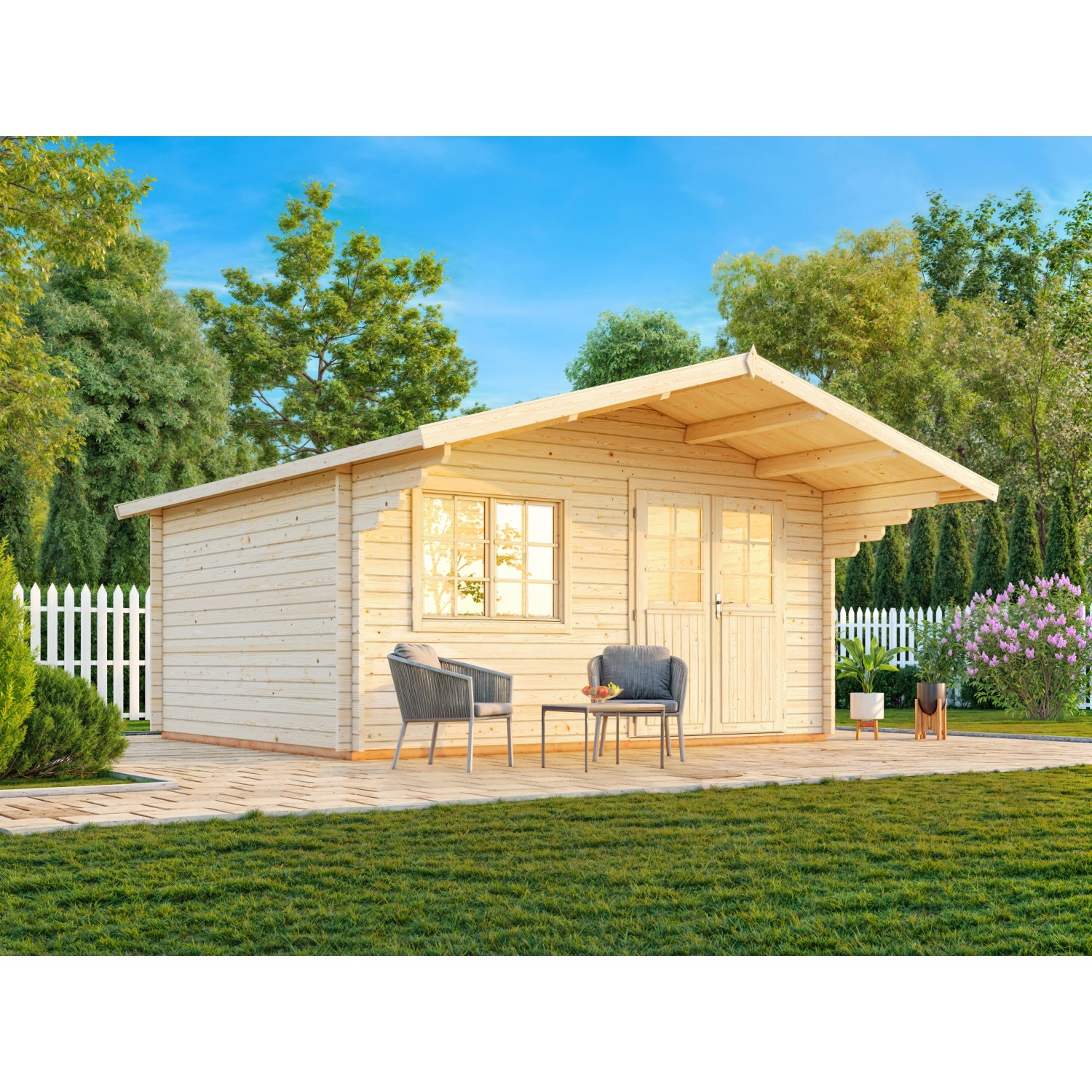 Thumbnail - Palmako Gartenhaus Sally 450 x 360 cm Lackiert Dunkelgrau-Weiß FSC®