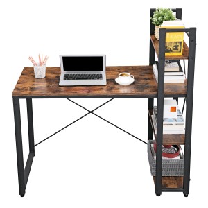 Vasagle Schreibtisch mit Regalböden in Braun-Schwarz, 120x60cm, mit Laptop und Deko.