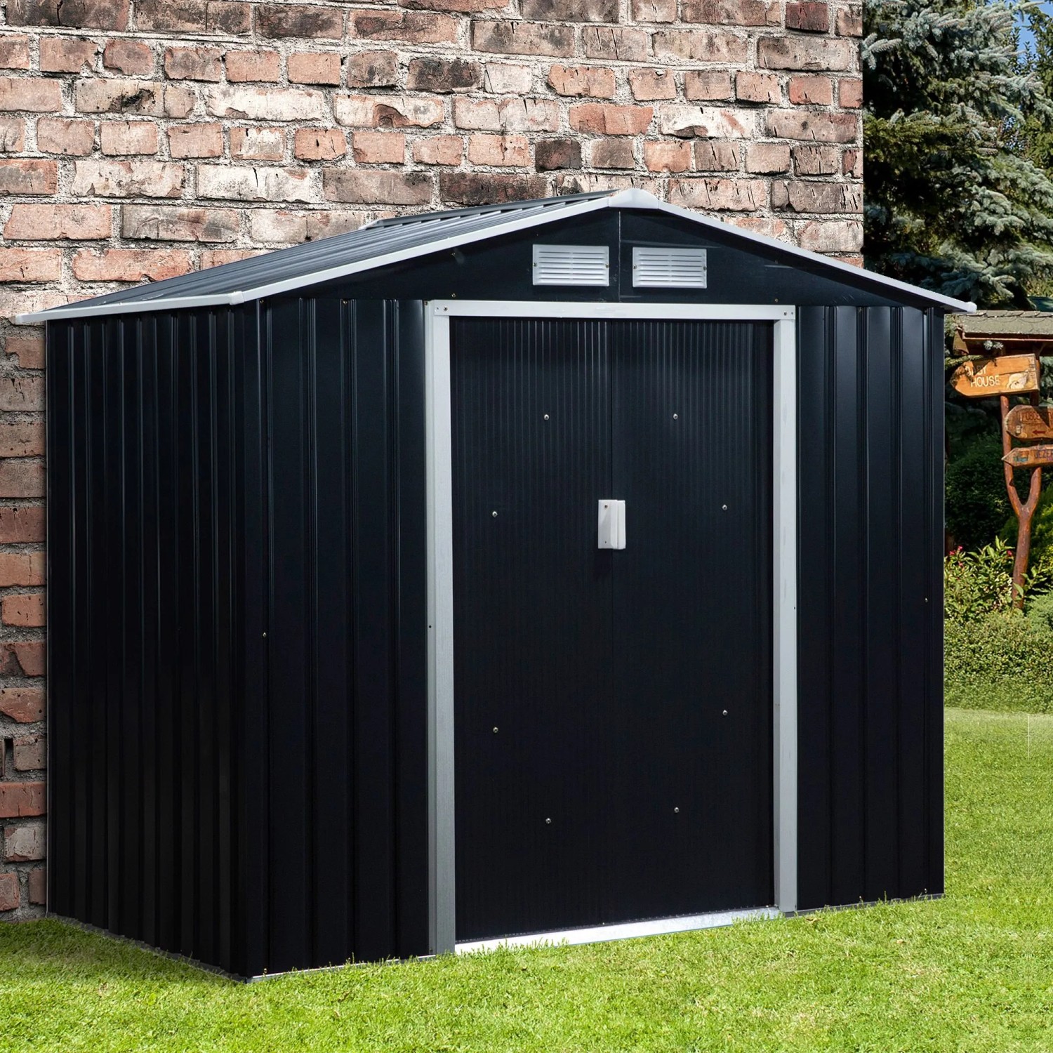 Outsunny Metall Gerätehaus Pultdach Kohlegrau 213 x 130 x 185 cm kaufen bei OBI