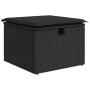 Schwarzer Poly Rattan Hocker mit Kissen, Teil des vidaXL Garten-Sofa-Sets.