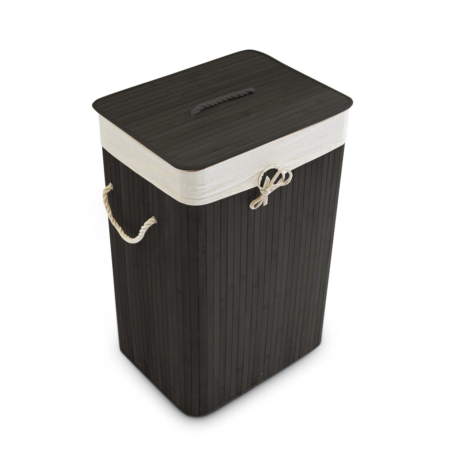 Relaxdays Wäschekorb Bambus Schwarz Faltbar mit Deckel 65,5 cm x 43,5 cm x 33,5 cm 2 kg