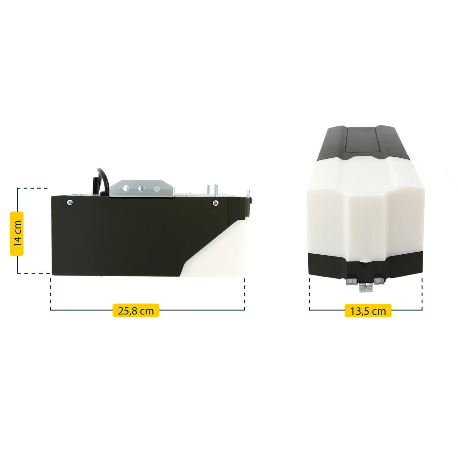 Schellenberg Garagentorantrieb Powerlift 550 N mit Maßangaben für Montage.