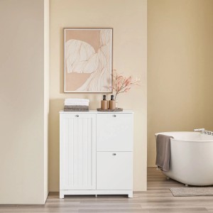 SoBuy Badezimmerschrank mit 3 Wäschekörben Badschrank Wäscheschrank Weiß 78x90x38cm BZR213-W