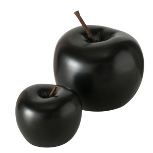 Boltze Home Deko-Aufsteller Milani, 2er Set, schwarze Deko-Äpfel aus Steingut.