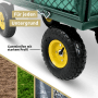 Detailaufnahme: Grüner deluxe4home Bollerwagen mit gelben Rädern und Profilreifen.