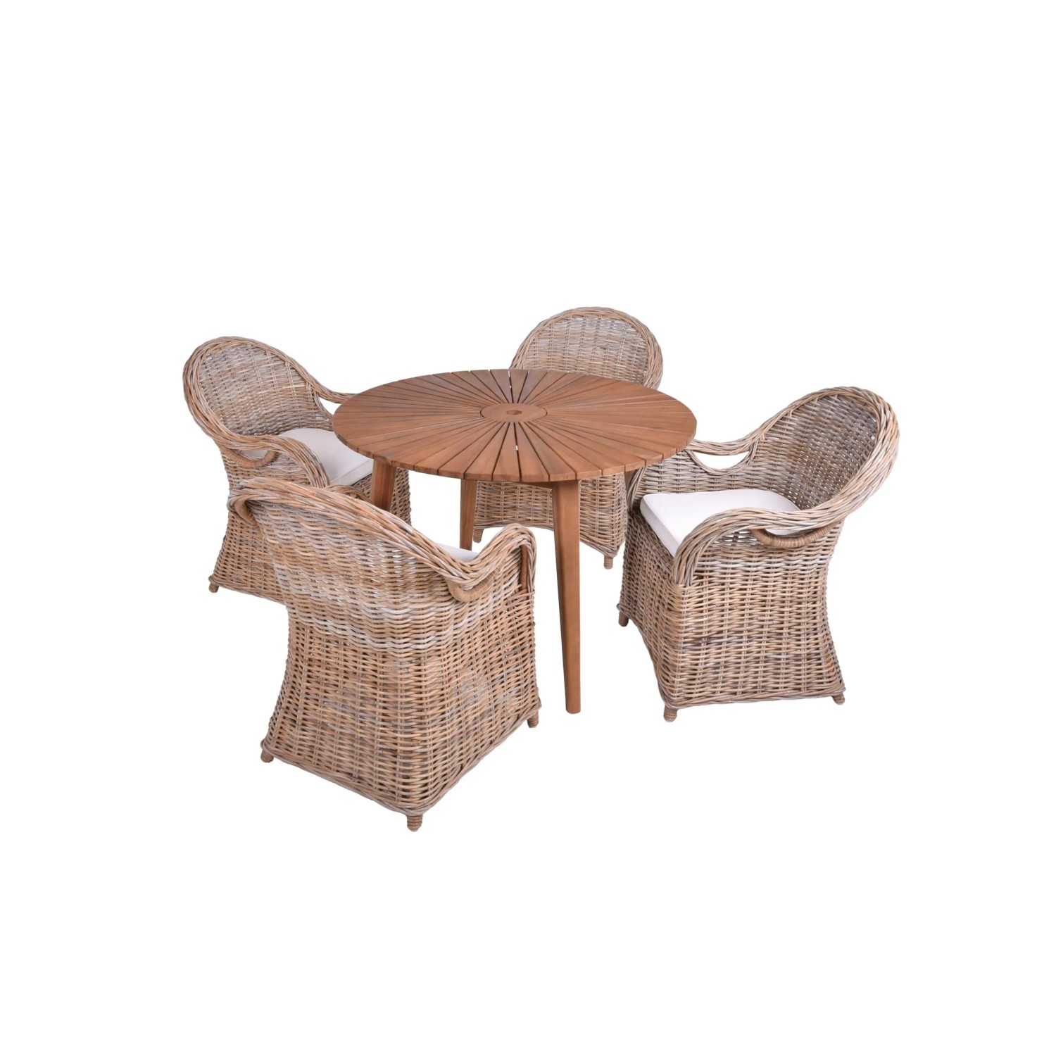 DELUKE Garten-Sitzgruppe ELODIE 5-tlg. Rattan Akazie Braungrau Gartenmöbel-Set Garten-Essgruppe Stühle Esstisch