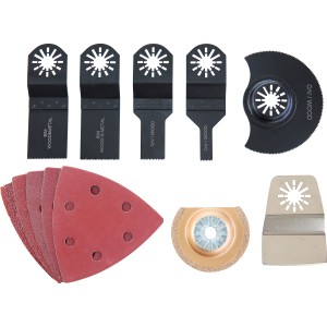 LUX Multitool-Set, 13-teilig: Sägeblätter, Schleifpapier und Schaber für Multifunktionswerkzeuge.